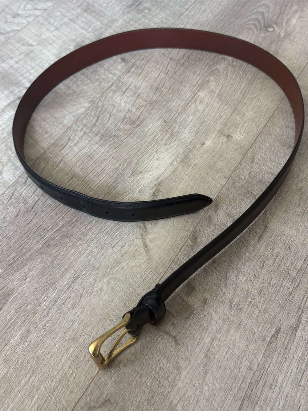 Coach Black and Brown Leather Belt with Brass Buckle